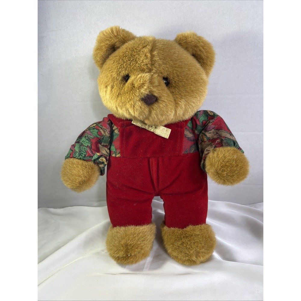 Vintage Plush Commonwealth Boy Teddy Bear‎ Christmas 1992 Holidays Red Overalls